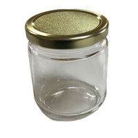 350 g / 250 ml short cylinder glass honey jars with gold lids