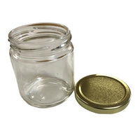 350 g / 250 ml short cylinder glass honey jars with gold lids gold twist on 70 mm