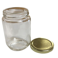 500 g / 375 ml short cylinder glass honey jars with gold lids